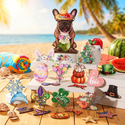 Hot Sale🔥Interchangeable Magnetic Seasonal Pet Wooden Sign | Multi-Animal Styles for Table Decor, Perfect Holiday & Birthday Gift for Pet Lovers